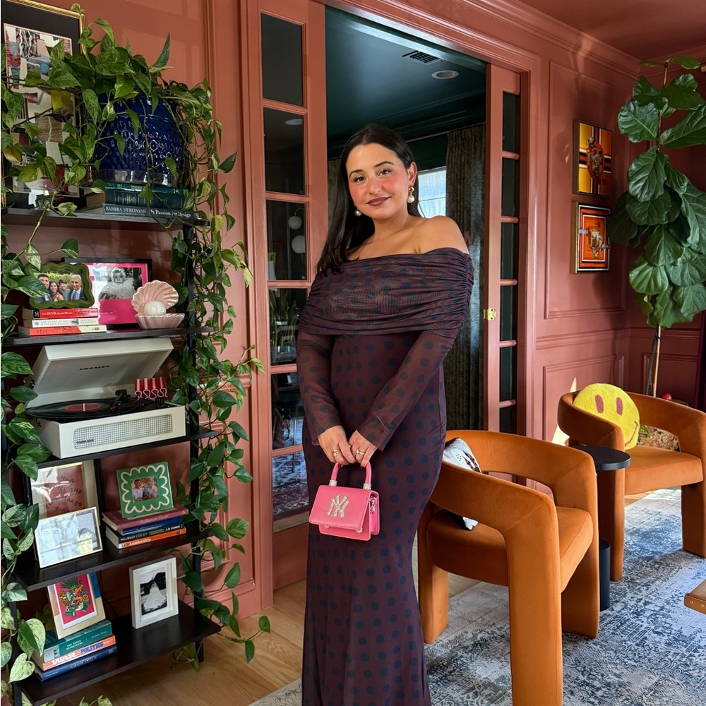 AFRM Wine and Navy Polka Dot Dress
